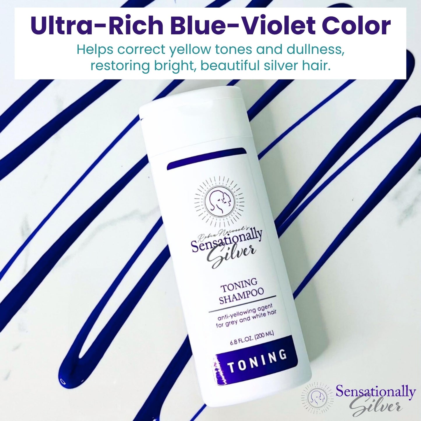 Robin Norwood's Sensationally Silver Toning Shampoo – Purple Shampoo for Gray & White Hair – Restores Shine & Neutralizes Yellowing – 6.8 oz