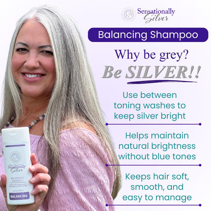 Robin Norwood's Sensationally Silver Balancing Shampoo – Grey & White Hair, Gentle, Prevents Over-Toning | 6.8 oz