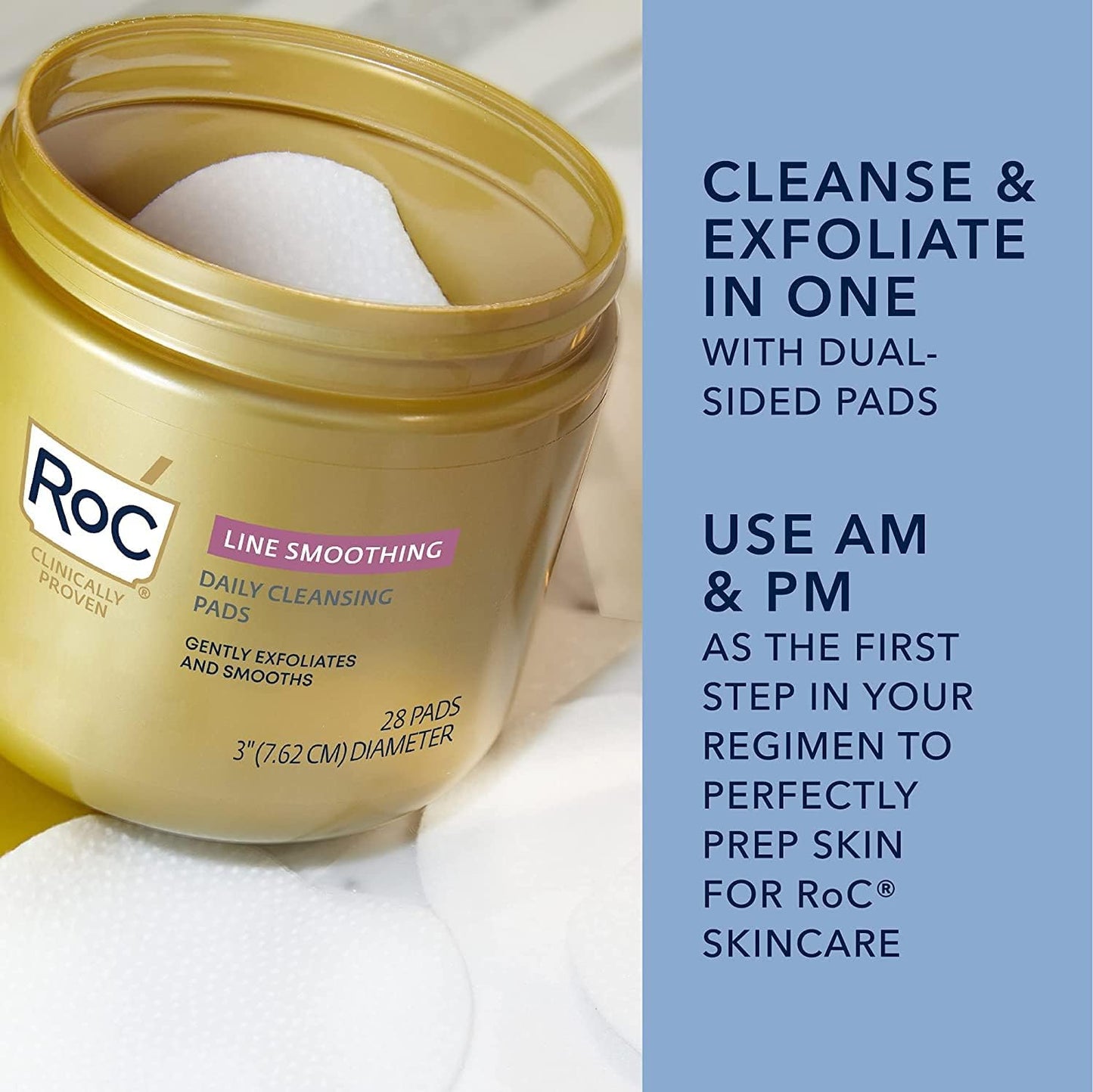 RoC Daily Resurfacing Disks – Exfoliating Pads, Hypoallergenic & Oil-Free (28 ct)