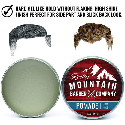 Rocky Mountain Barber Pomade for Men – 5 oz, Water-Based, Strong Hold & High Shine