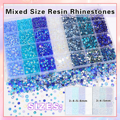 RODAKY Blue Rhinestones for Nails – 3-6mm Resin Flatback Gems Kit
