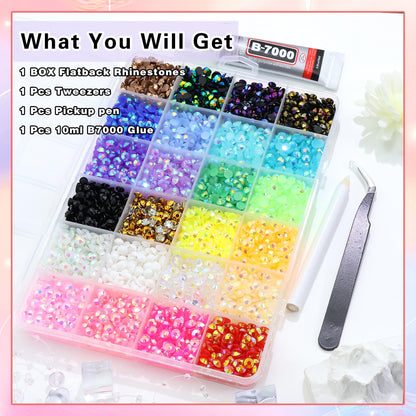 RODAKY Resin Jelly Rhinestones – 24-Color 5mm Nail Art Gems Kit