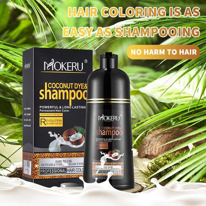 Roivikis MOKERU Coconut Oil Black Hair Dye Shampoo 3-in-1 for Gray Coverage | Semi-Permanent Color