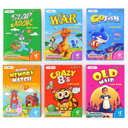 rokt&razo Upgraded Kids Card Games Pack — 6 Decks, 54 Cards Each, Portable Family Fun