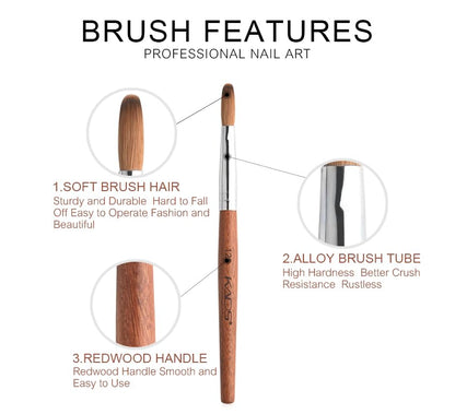 Rolabling Nail Brush Kolinsky Sable – Red Wood Handle, Acrylic Art Brush (Size 10)