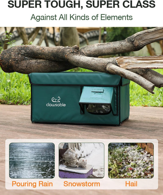 Rolimate Indestructible Heated Cat House – Weatherproof Outdoor Shelter with Escape Door (Forest Green, 26x17x14)