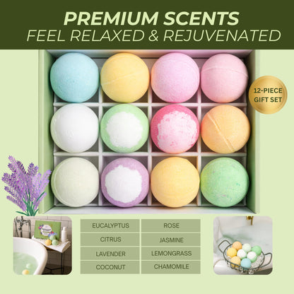 Romancy Bath Bombs Gift Set – 12 Aromatherapy Fizzies with Lavender and Eucalyptus