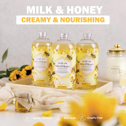 ROMIIE ZOI Liquid Hand Soap Refill Gift Set – 3 Pack (26 Fl Oz Each) Honey & Milk Scent