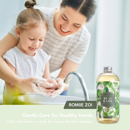 ROMIIE ZOI Basil Hand Soap Refill Gift Set – 3 x 26oz, Plant-Based & Gentle