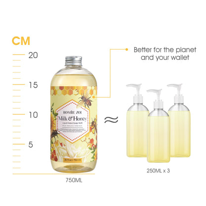 ROMIIE ZOI Liquid Hand Soap Refill Gift Set – 3 Pack (26 Fl Oz Each) Honey & Milk Scent