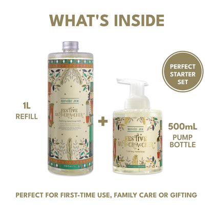 ROMIIE ZOI Christmas Foaming Hand Soap Refill Set – Nutcracker Edition, 1000 ml + 500 ml Dispenser