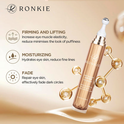 RONKIE Eye Cream for Dark Circles: Caffeine + Retinol for Brighter Eyes – Reduces Puffiness & Fine Lines (Gold)