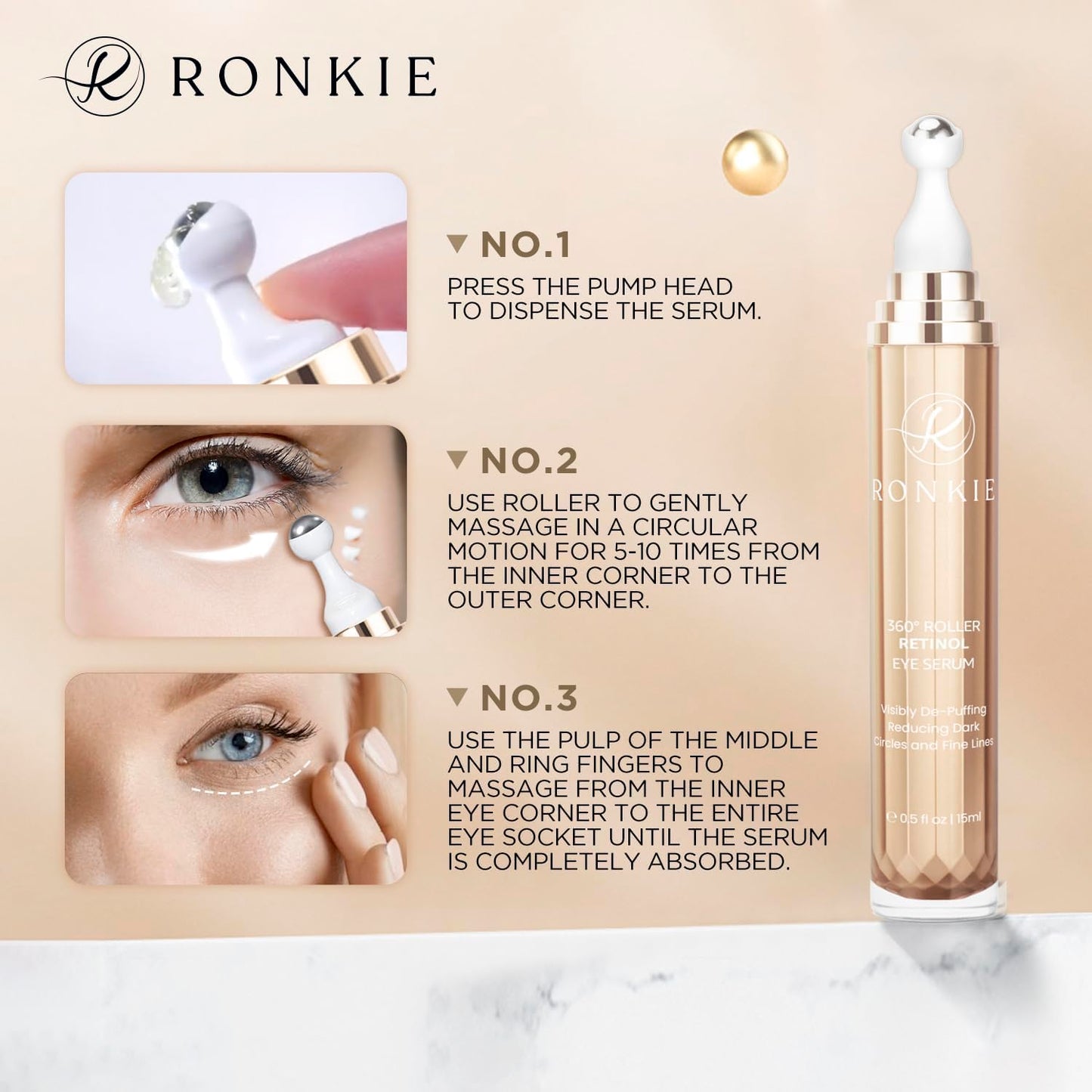 RONKIE Eye Cream for Dark Circles – Caffeine, Retinol & Hyaluronic Acid Stick