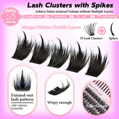 Rootoo Lash Clusters Kit with Spikes – 60D+80D D Curl, Left/Right, 12-22mm