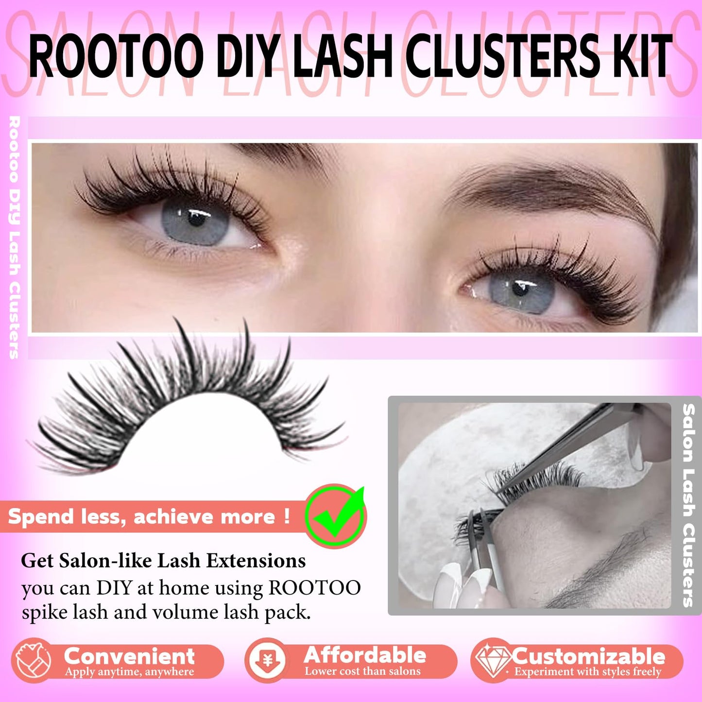 Rootoo Lash Clusters Kit with Spikes — 60D+100D Left/Right D Curl Fluffy Wispy DIY Manga Lashes (12–22mm)