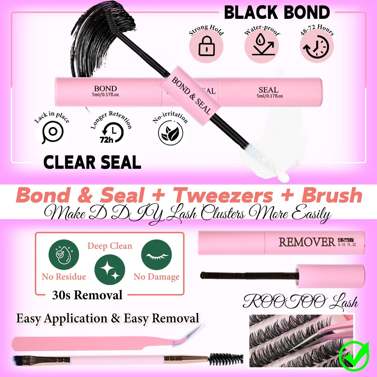 Rootoo Lash Clusters Kit with Spikes 100D/120D, 12–22mm D Curl Fluffy Wispy Extensions