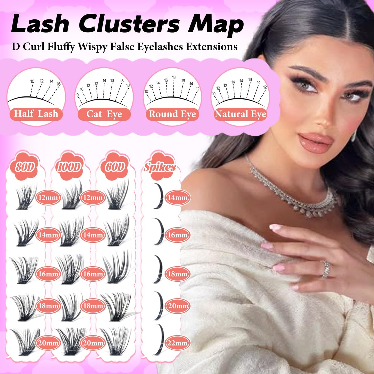 Rootoo Lash Clusters Kit with Spikes – 60D+60D Left/Right, 12-22mm