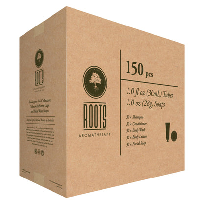 Roots Aromatherapy Travel Size Shampoo & Conditioner Sets – 150 Pcs Bulk Hotel Toiletries for Airbnb Hosts