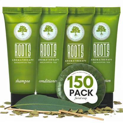 Roots Aromatherapy Travel Size Shampoo & Conditioner Sets – 150 Pcs Bulk Hotel Toiletries for Airbnb Hosts
