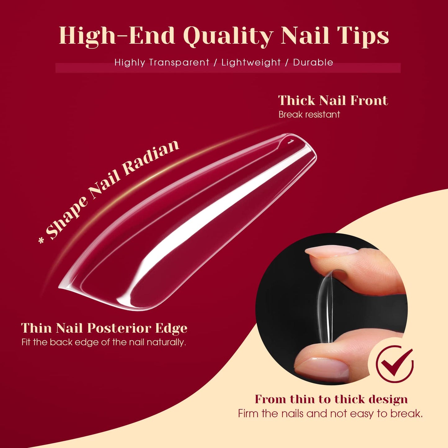 ROSALIND 264Pcs Long Coffin Clear Nail Tips – Full-Cover Press-On Nails with 12 Sizes
