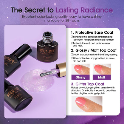 ROSALIND 24pcs Cat Eye Gel Nail Polish Set with Glitter Glossy & Matte Top Coats