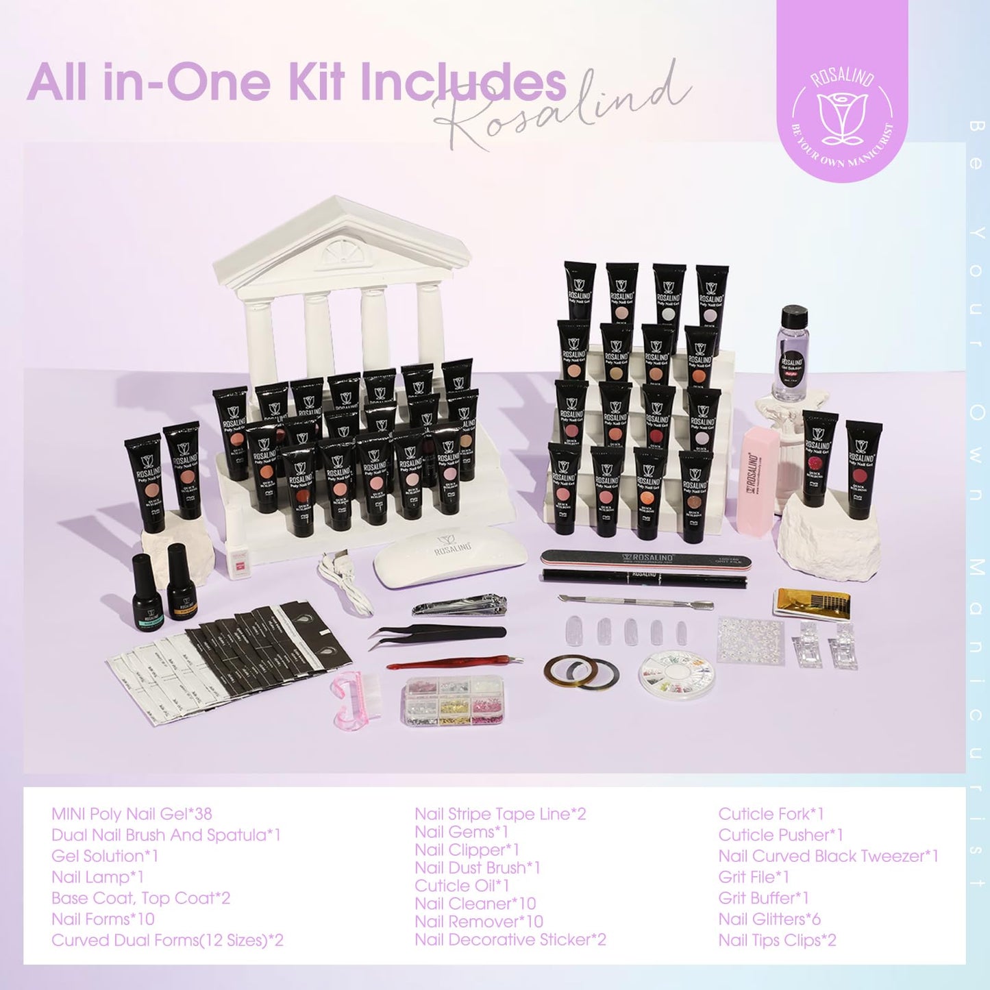 ROSALIND 38-Color Neon Nail Gel Kit with Mini Lamp | Beginner Friendly