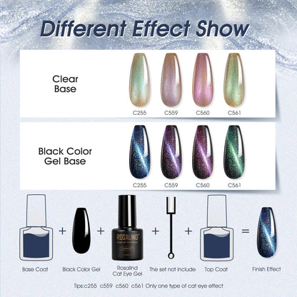 ROSALIND 24pcs Cat Eye Gel Nail Polish Set with Glitter Glossy & Matte Top Coats