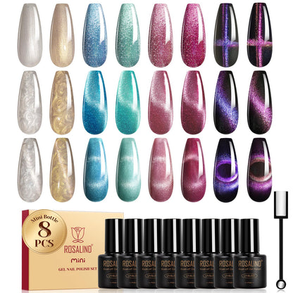 ROSALIND Cateye Gel Polish 8-Color Set — Magnetic Cat Eye Nail Polish Galaxy Collection