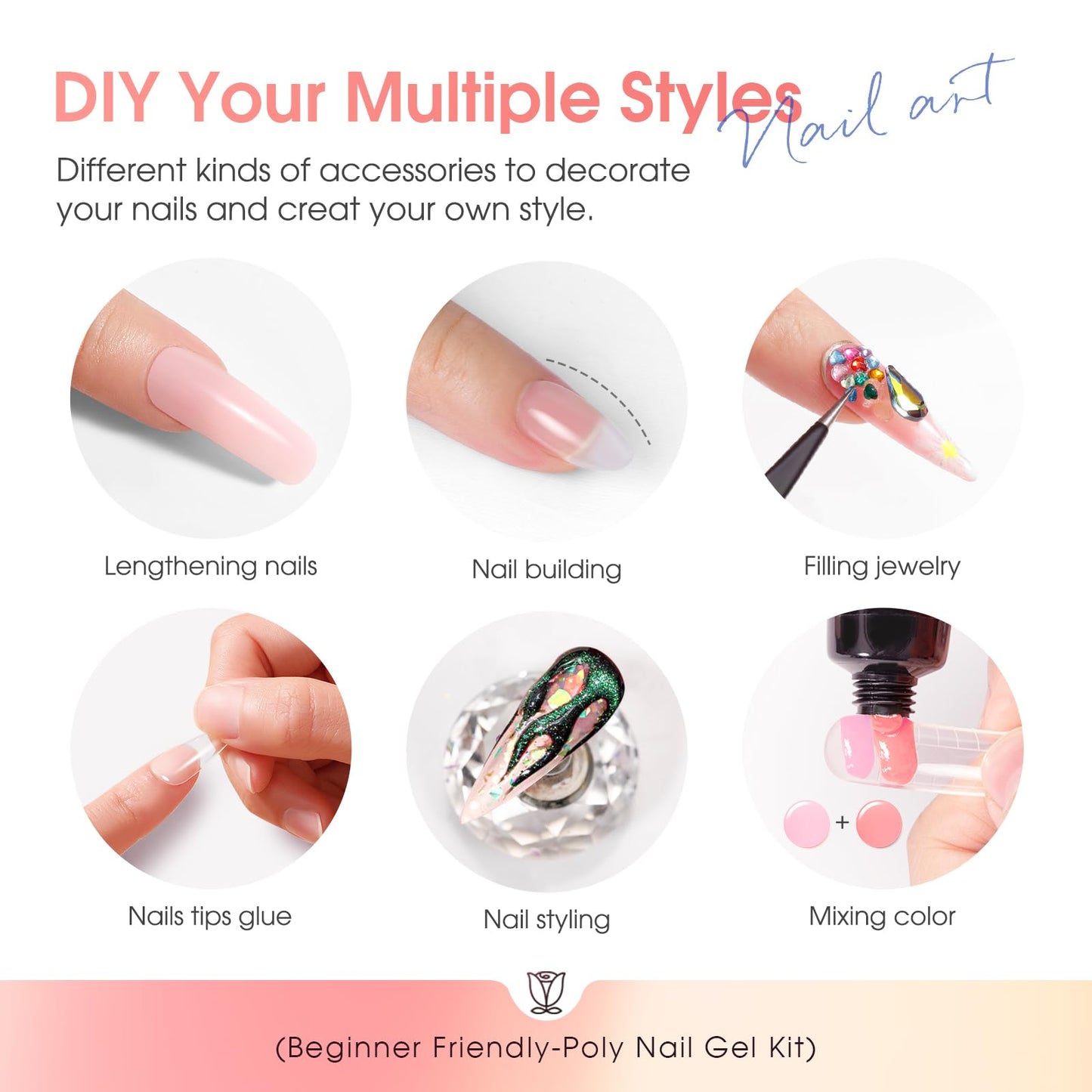 ROSALIND 28 Colors Poly Nail Gel Kit with Mini UV Lamp – Beginner Starter Set