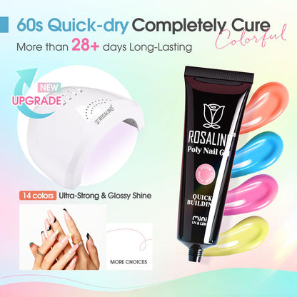 ROSALIND Colors Poly Nail Gel Kit – 14 Colors, 48W Lamp & Slip Solution Starter Set