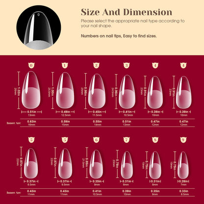 ROSALIND 264PCS Half Matte Almond Nail Tips – Full Cover PMMA, 12 Sizes for DIY Nail Extensions