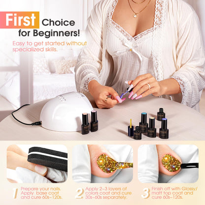 ROSALIND Glitter Gel Polish – 8-Color Diamond Sparkle Gel Nail Kit