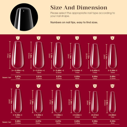 ROSALIND 264Pcs Long Coffin Clear Nail Tips – Full-Cover Press-On Nails with 12 Sizes