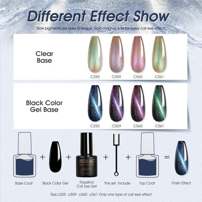 ROSALIND Cat Eye Gel Nail Polish with Magnet – 12 Mini Colors & Effects