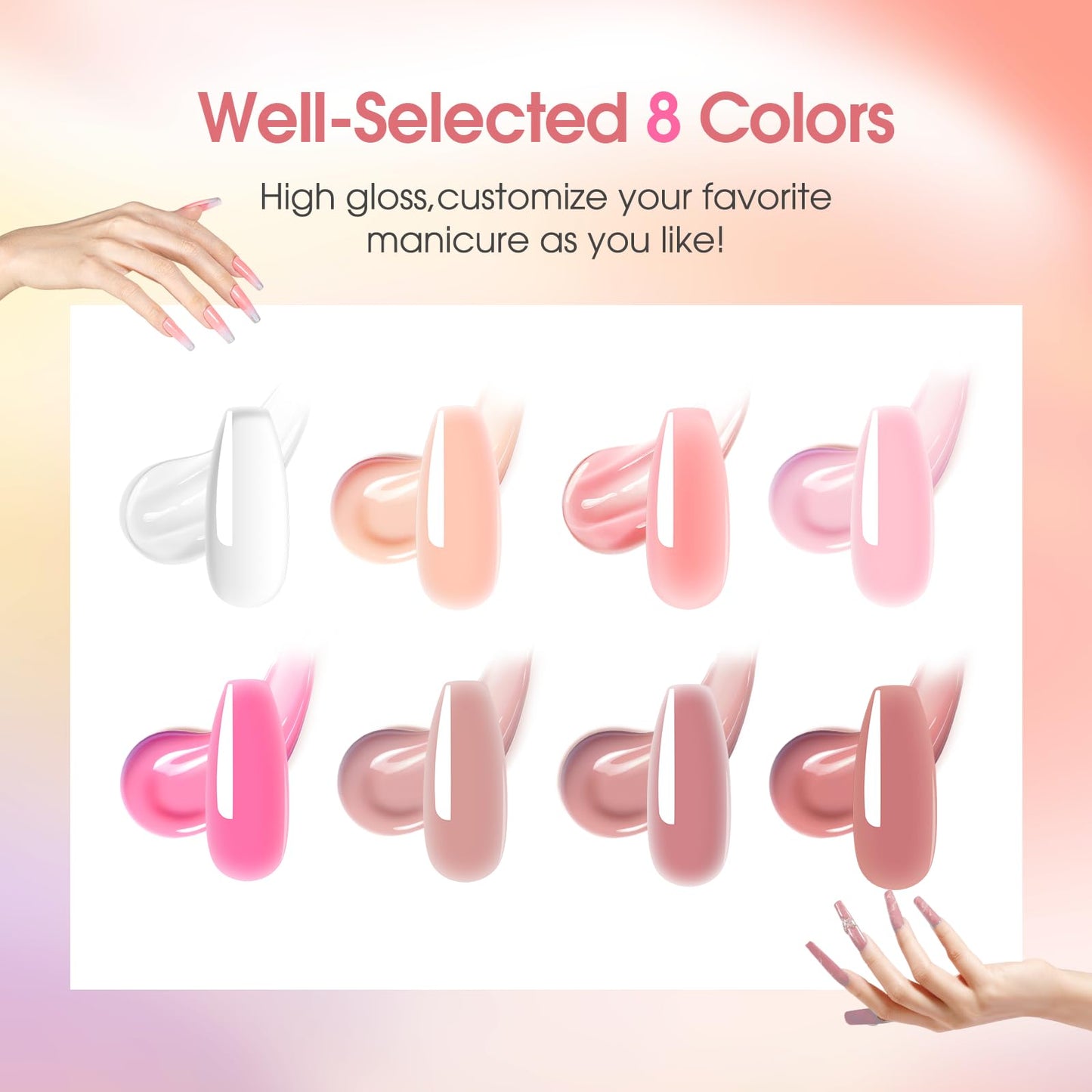 ROSALIND 8PCS Poly Nail Gel Kit with Mini Nail Lamp – Starter Set