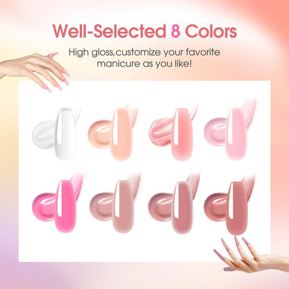 ROSALIND 8PCS Poly Nail Gel Kit with Mini Nail Lamp – Starter Set