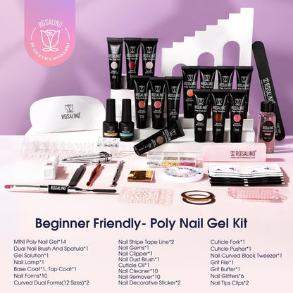 ROSALIND Poly Nail Gel Kit Starter - 14 Colors & Mini UV Lamp