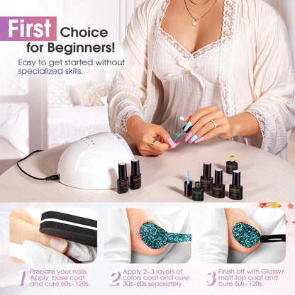 ROSALIND Reflective Glitter Gel Nail Polish – 8-Color Sparkle Gel Set for Soak-Off UV Gels