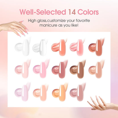 ROSALIND Poly Nail Gel Kit – 14 Colors + 72 Nail Art Accessories + Mini UV Lamp