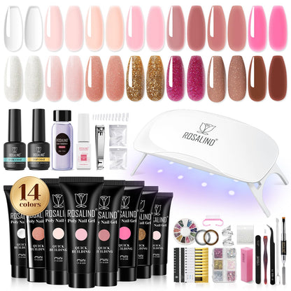 ROSALIND Poly Nail Gel Kit Starter - 14 Colors & Mini UV Lamp