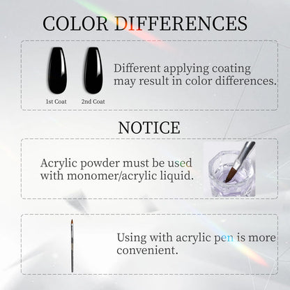 ROSALIND 120g Black Acrylic Powder for Nail Extensions – Dry Naturally, No Lamp Needed, Up to 28 Days Wear