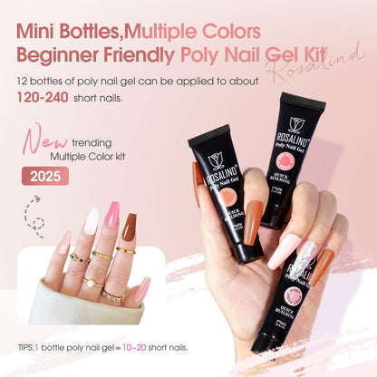 ROSALIND 12-Piece Pink & Brown Christmas Poly Nail Gel Kit + Mini Nail Lamp