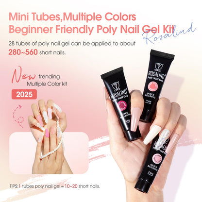 ROSALIND 28 Colors Poly Nail Gel Kit with Mini UV Lamp – Beginner Starter Set