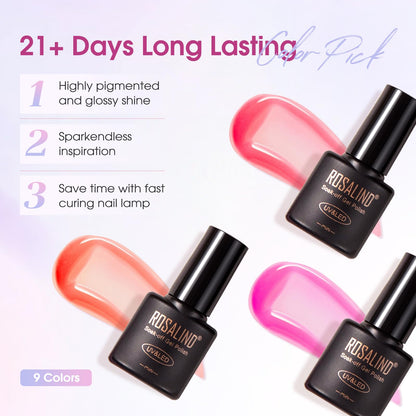 ROSALIND 14-Piece Gel Nail Polish Kit with Mini UV Lamp – 9 Colors, Base Coat, Glossy & Matte Top Coats
