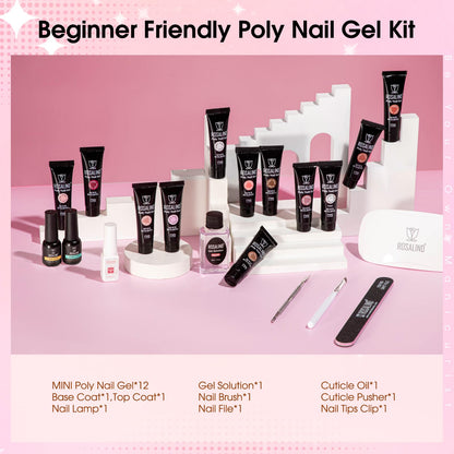 ROSALIND Poly Nail Gel Kit – 12 Colors + UV Lamp Starter Set