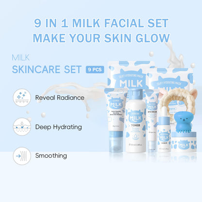 Rosardene 9-Piece Milk Skincare Set for Women & Teens – Gentle Hydration