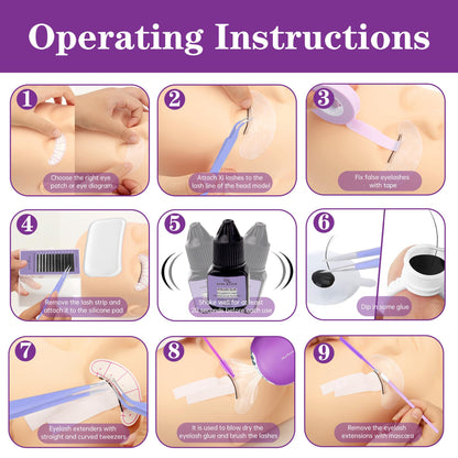 Rose Manor Lash Extension Kit for Beginners | Mannequin Head & Training Tools