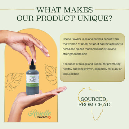 Roselle Naturals Chadian Hair Oil for Growth — 8 oz, USA Made with Chebe Powder