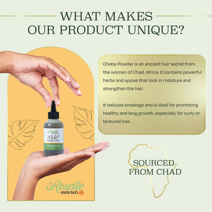 Roselle Naturals Chebe Oil for Hair Growth — USA Made, 4 Fl Oz | For Black Women