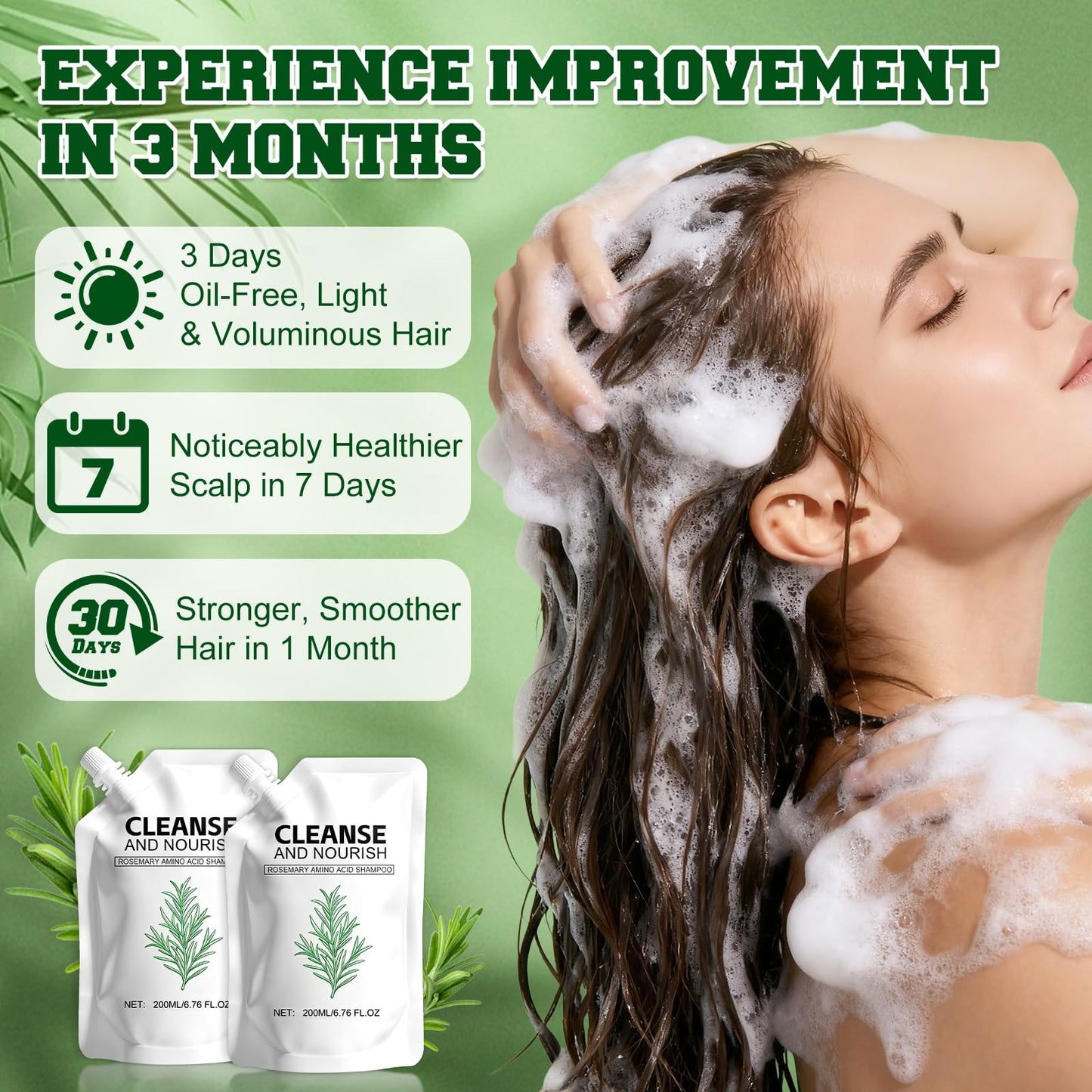 Rosemary Amino Acid Shampoo – Strengthen Scalp and Support Thinning Hair, 2-Pack (200 ml each)